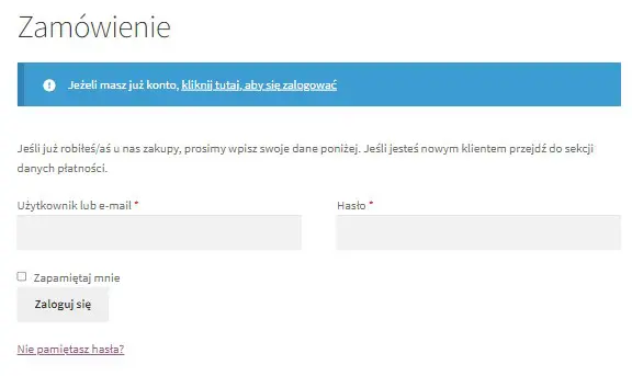Logowanie podczas składania zamówienia WooCommerce