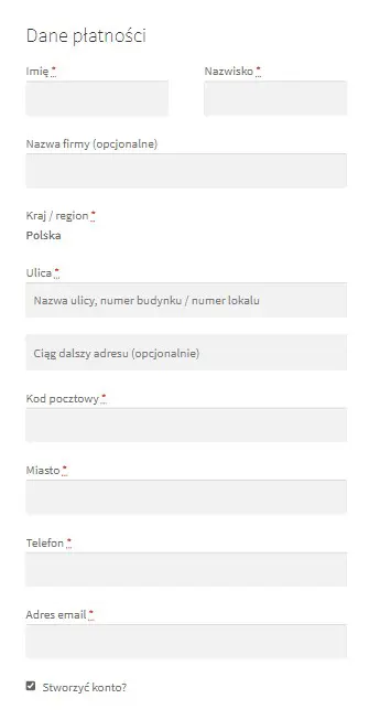 Dane płatności - zarządzanie zamówieniem WooCommerce