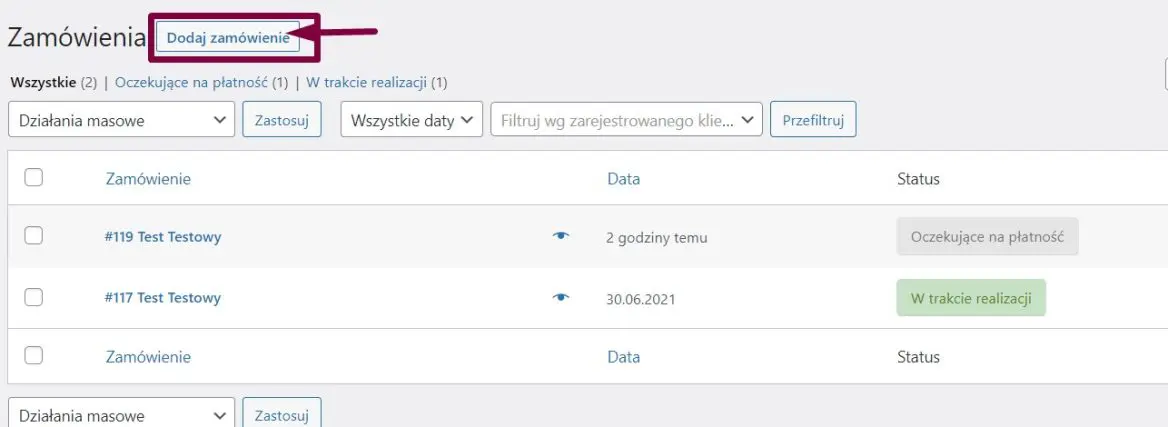 Dodaj zamówienie WooCommerce