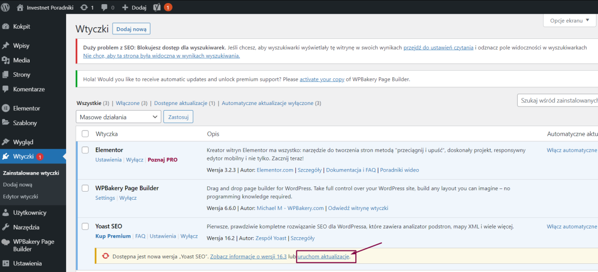 Aktualizacja wtyczek w WordPress