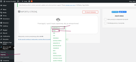 Importowanie kopii zapasowej All in One Migration