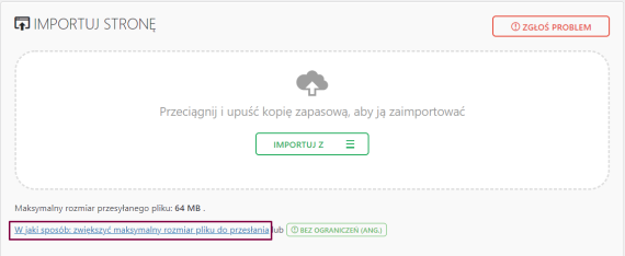 Maksymalny rozmiar przesyłanego pliku All in One WP Migration