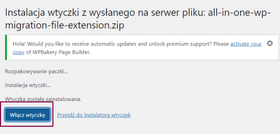 Instalacja wtyczki z wysłanego na serwer pliku