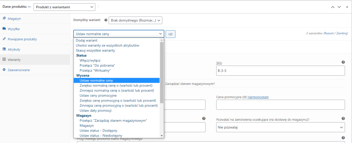 Globalna edycja wariantów - produkty z wariantami WooCommerce