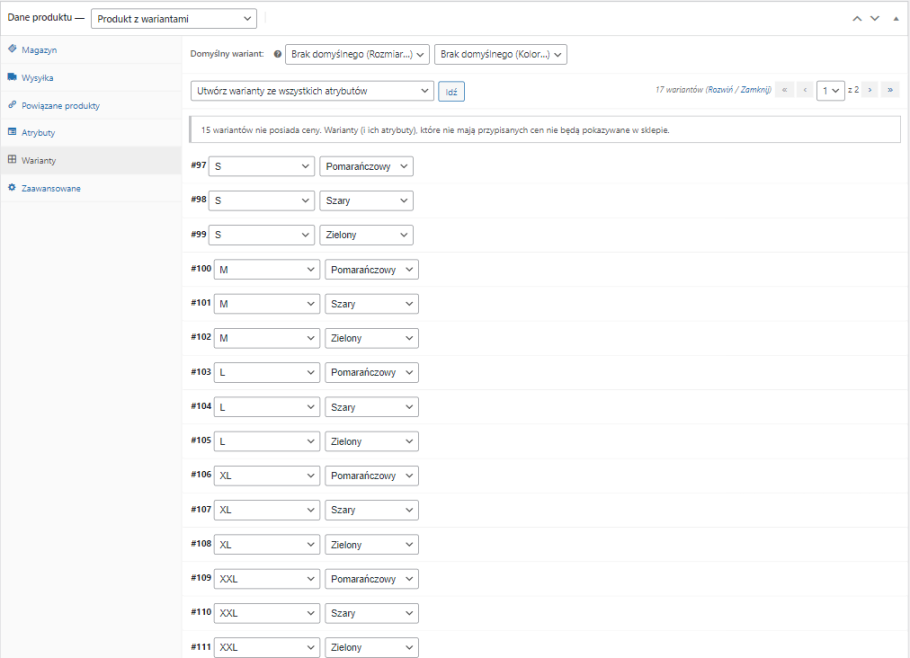 Lista wariantów łączonych