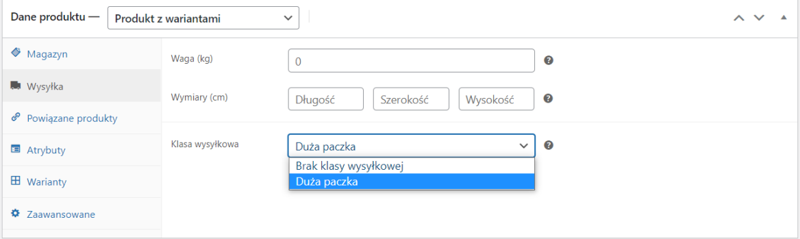 Klasa wysyłkowa produktu