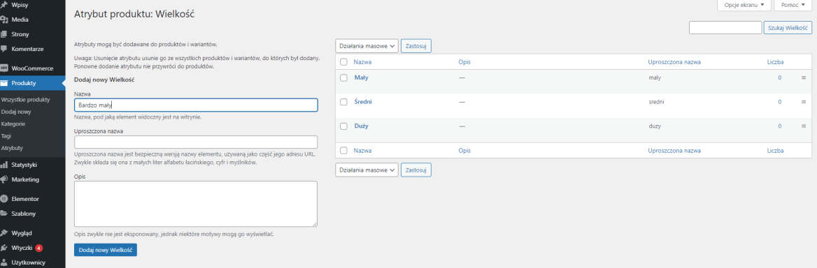 Taksonomie atrybutu WooCommerce - Zarządzanie produktami