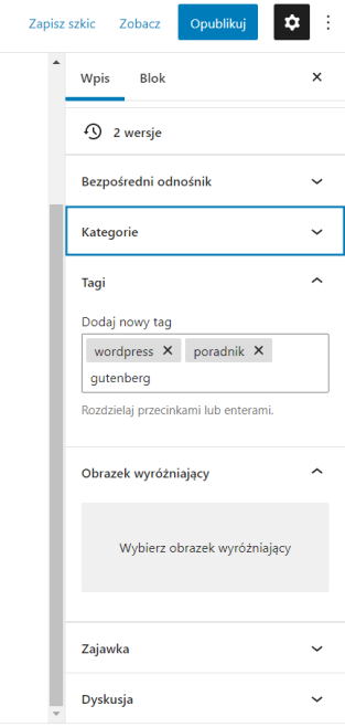 Dodawanie tagów WordPress