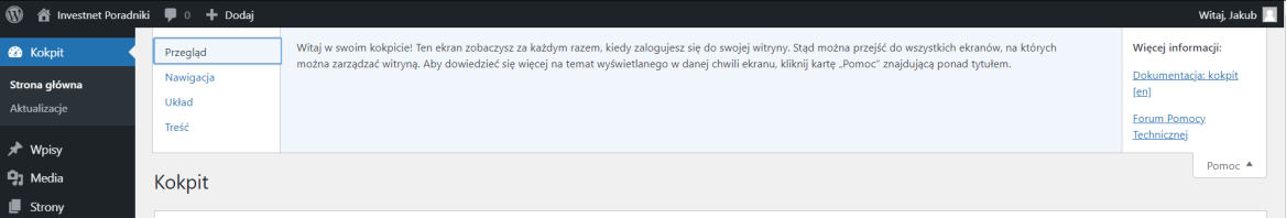 Zakładka pomoc - WordPress