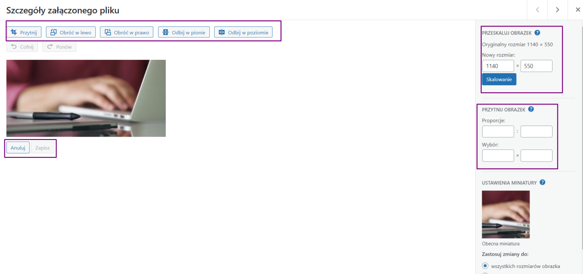 Edycja obrazka w bibliotece multimediów