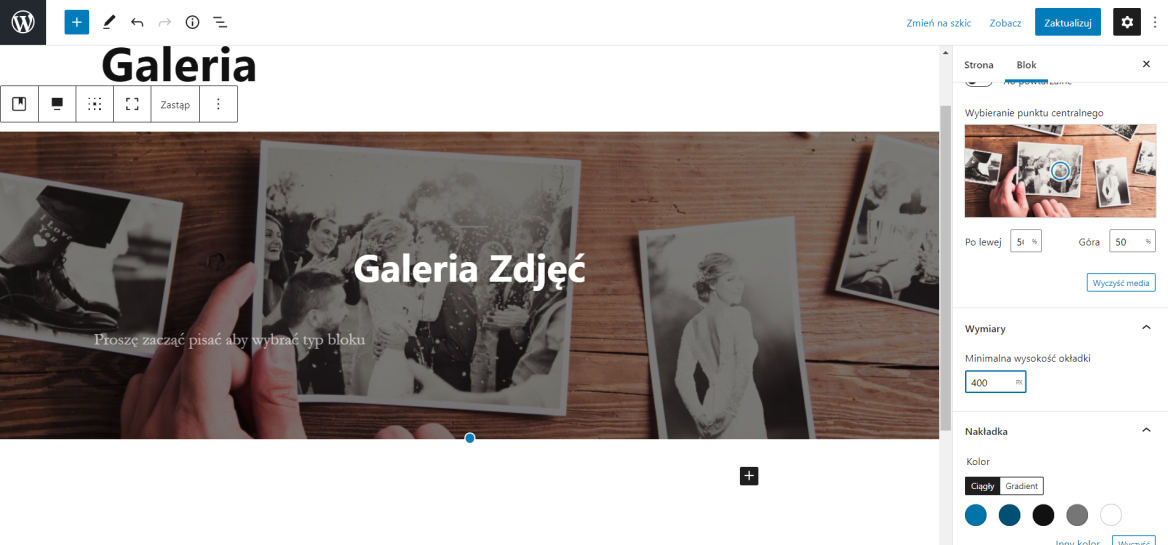 Nagłówek z obrazem w tle - Gutenberg