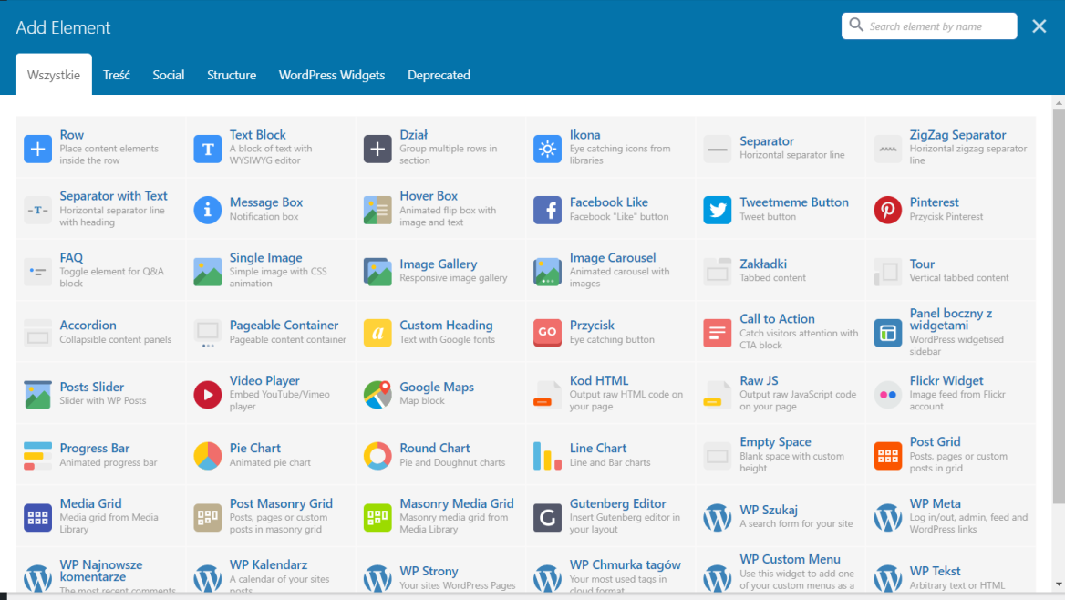 Podstawowe elementy WPBakery Page Builder