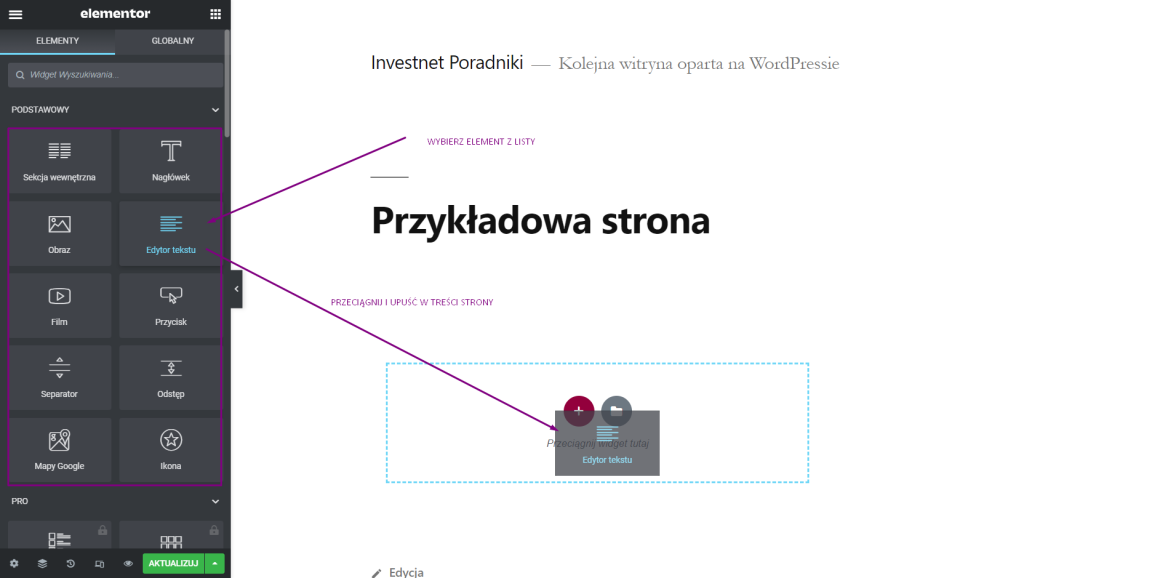 Dodawanie treści w Elementorze