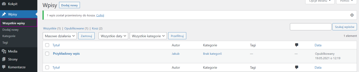 Opublikowany wpis WordPress