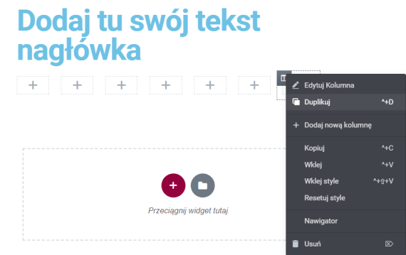 Kopiowanie kolumny w Elementorze