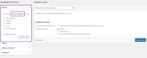 Dodawanie stron do menu WordPress
