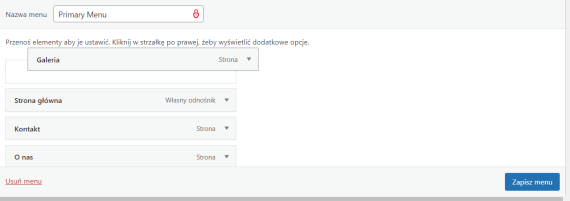 Zmiana miejsc stron w menu WordPress