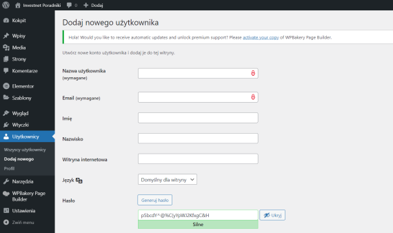 Dodawanie nowego użytkownika WordPress