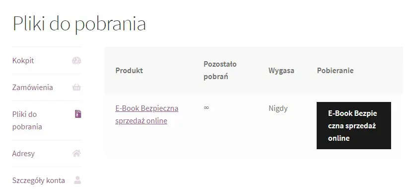 Moje konto - Pliki do pobrania - Produkt wirtualny