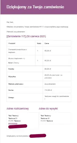 Potwierdzenie złożenia zamówienia