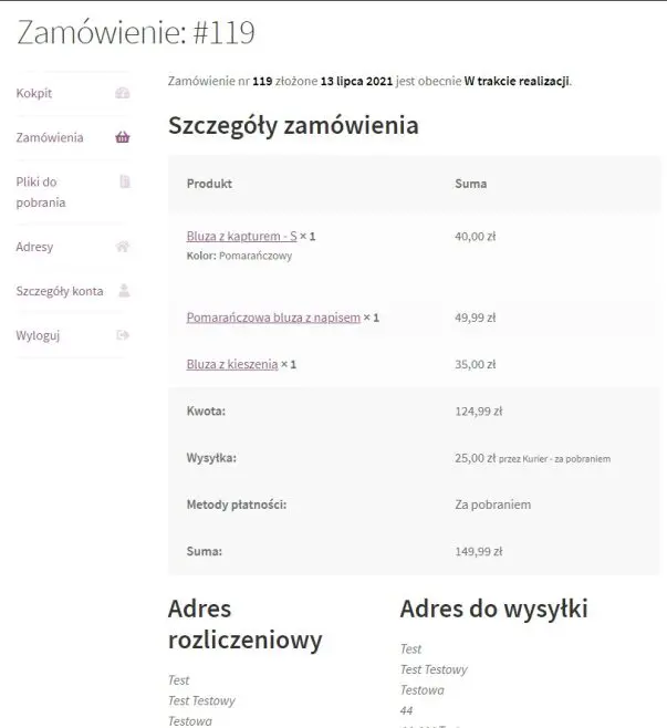 Szczegóły zamówienia WooCommerce