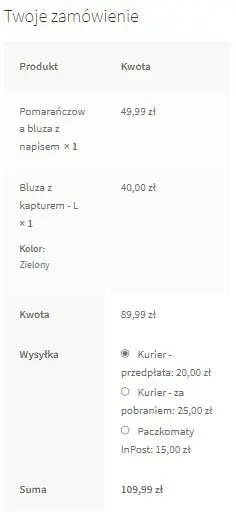 Twoje zamówienie - zarządzanie zamówieniem WooCommerce