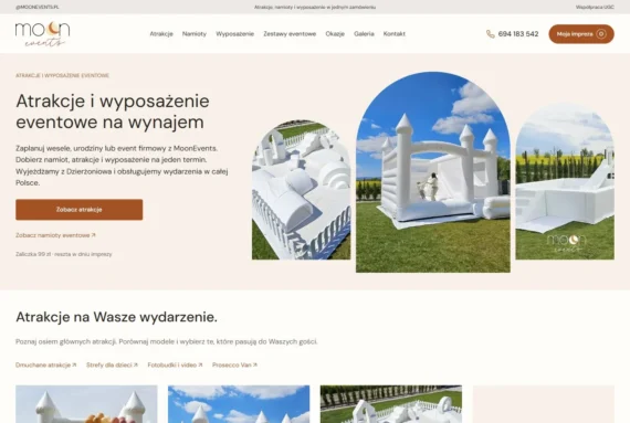 Strona główna MoonEvents z dedykowanym szablonem WordPress