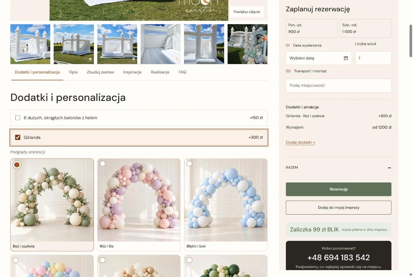 Rezerwacje WooCommerce w MoonEvents - dodatki ze zdjęciami i panel ceny wydarzenia