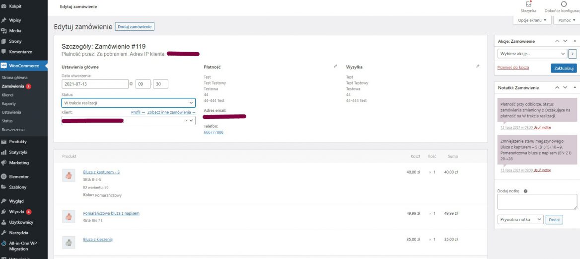 Edytuj zamówienie WooCommerce