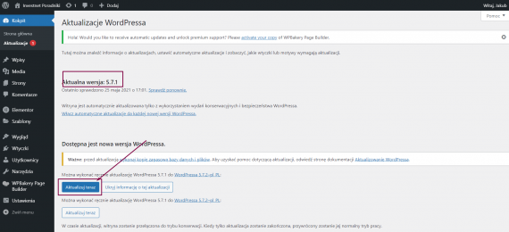 Aktualizacja wersji WordPress