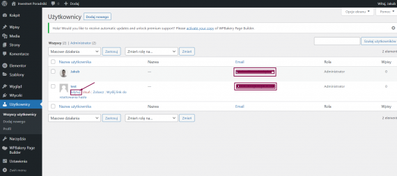 Edycja istniejących użytkowników WordPress