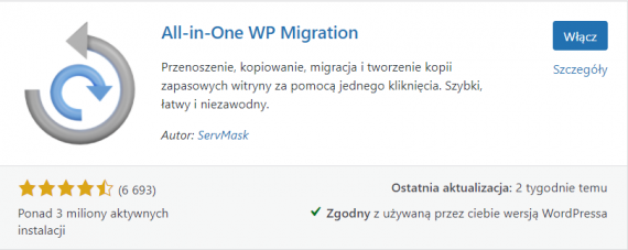 Instalacja wtyczki All in One WP Migration