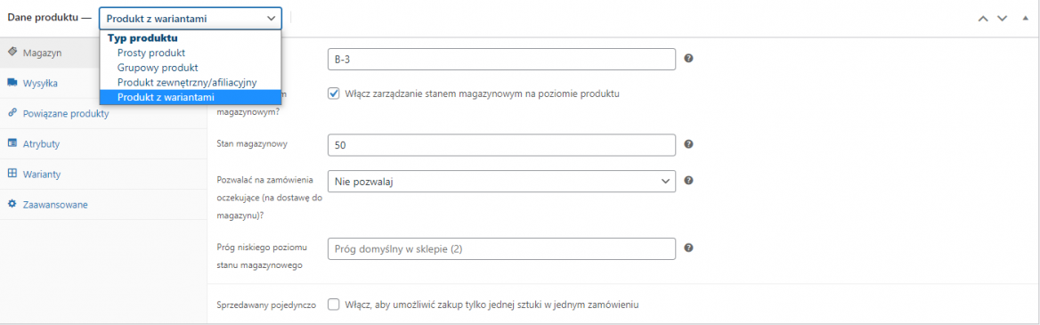Dodawanie produktu z wariantami WooCommerce