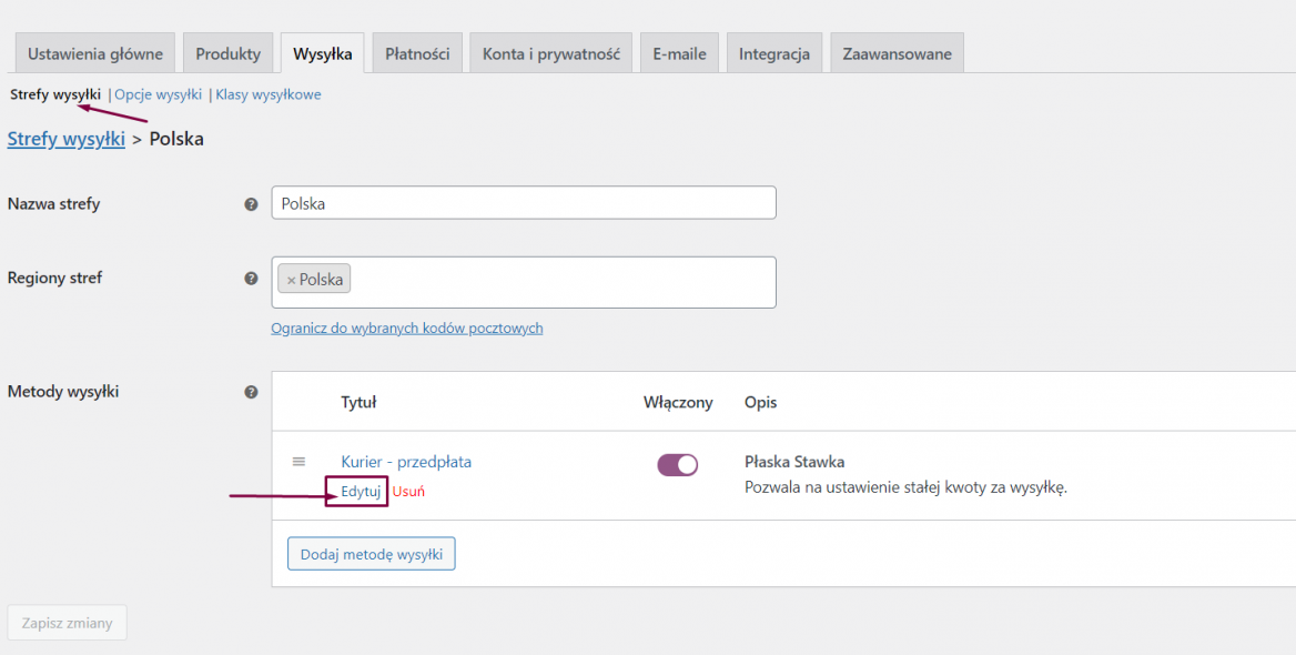 Dodanie klasy wysyłkowej do metod wysyłki WooCommerce - Zarządzanie produktami