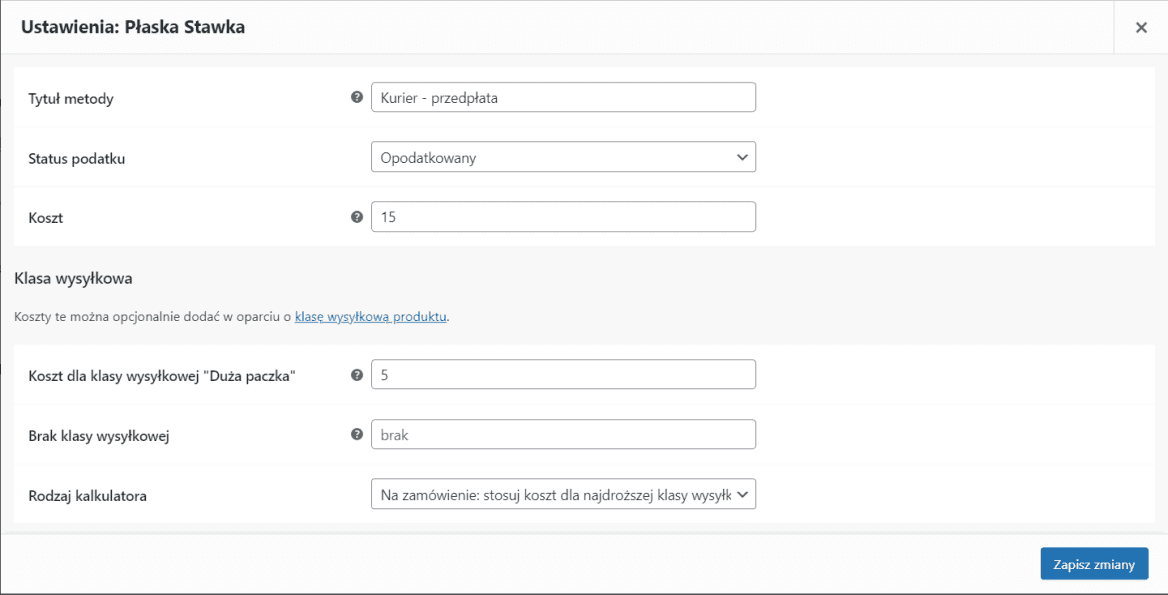 Klasa wysyłkowa WooCommerce