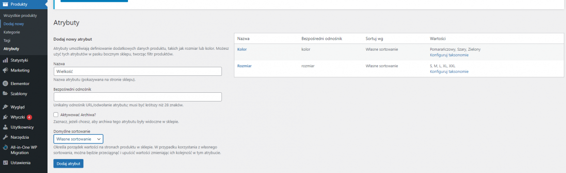 Atrybuty produktów WooCommerce
