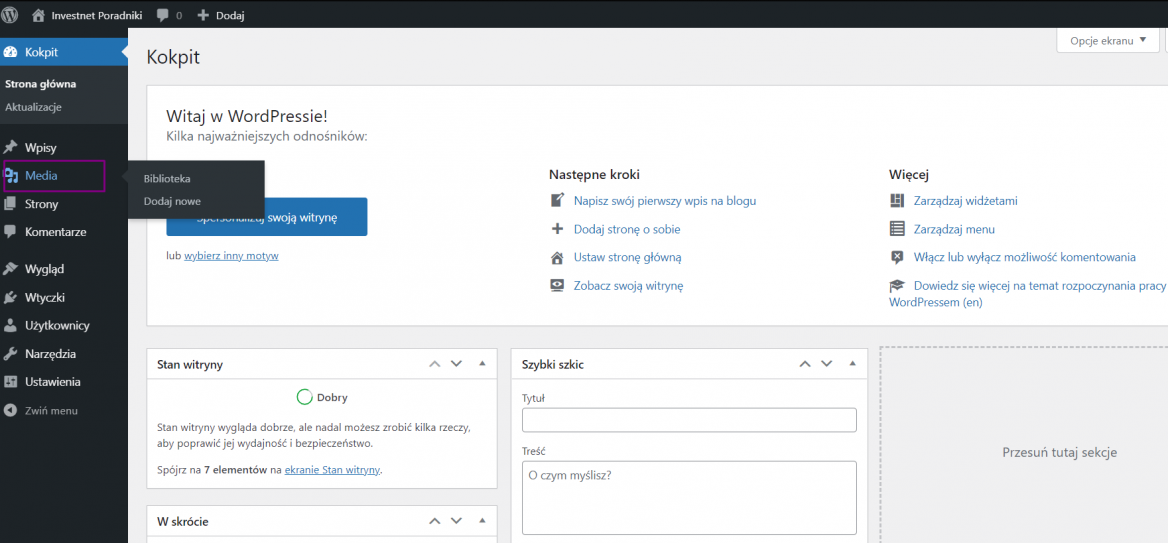 Zakładka Media w WordPress