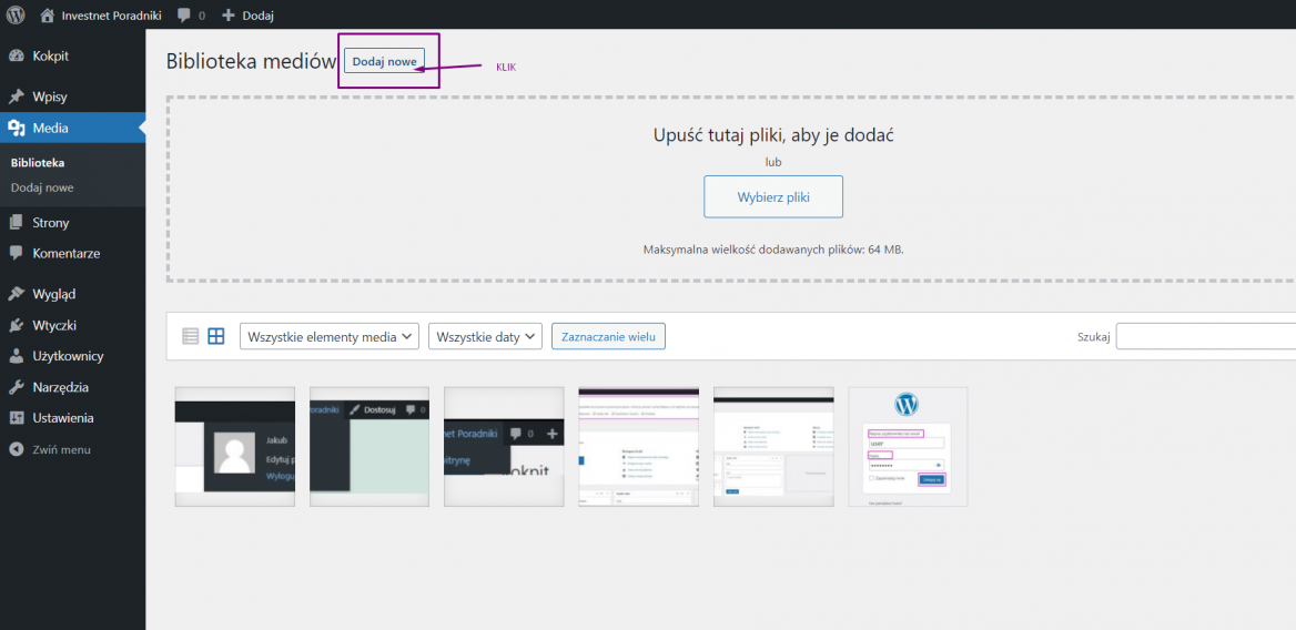 Dodawanie obrazu do biblioteki multimediów w WordPress