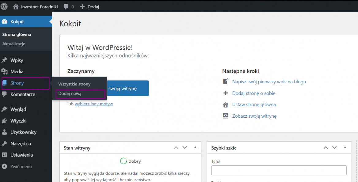 Dodawanie nowej podstrony w WordPress