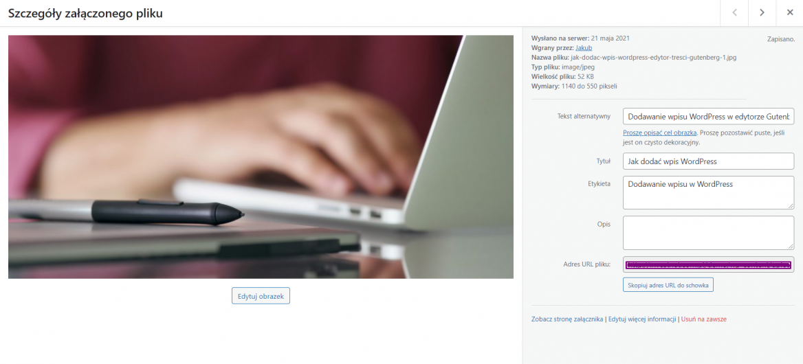 Dodawanie opisów do obrazu w WordPress