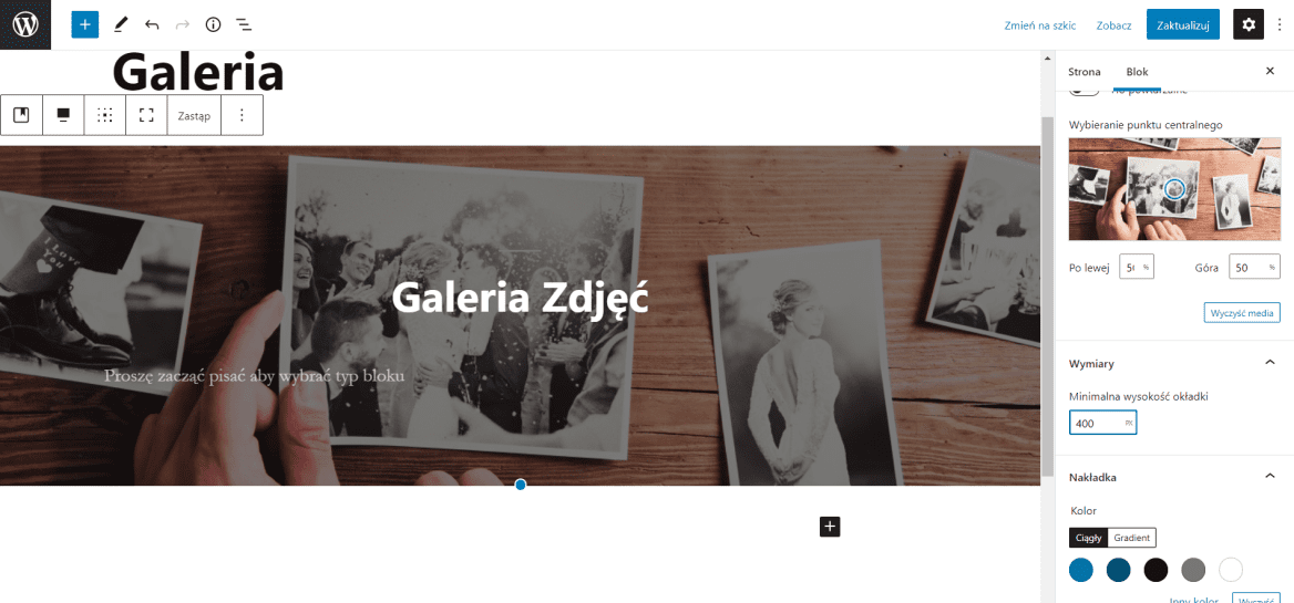Nagłówek z obrazem w tle - Gutenberg