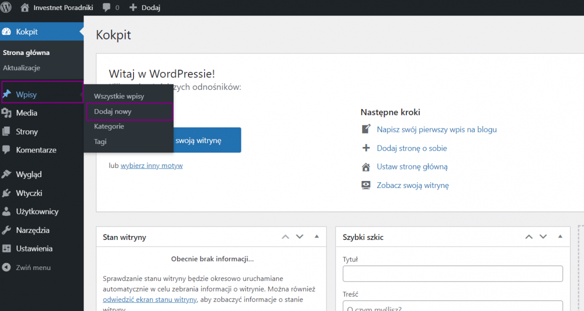 Dodawanie nowego wpisu w WordPress