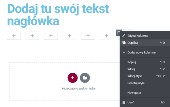 Kopiowanie kolumny w Elementorze