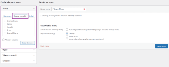 Dodawanie stron do menu WordPress