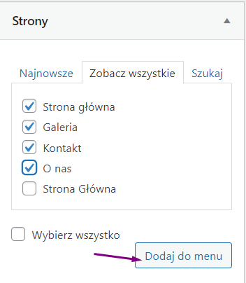 Jak dodać strony do menu WordPress