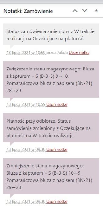 Notatki zamówienia WooCommerce