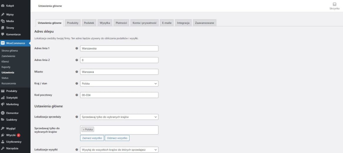 Panel administracyjny WooCommerce - Ustawienia