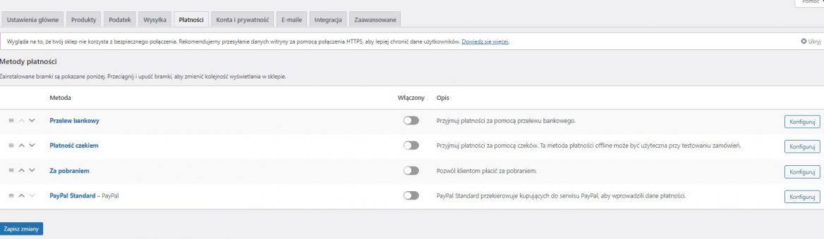 Ustawienia płatności WooCommerce