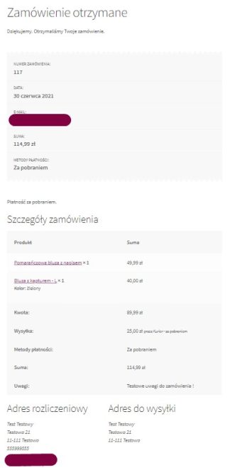 Potwierdzenie złożenia zamówienia - Zarządzanie zamówieniem WooCommerce