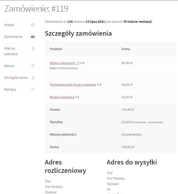 Szczegóły zamówienia WooCommerce